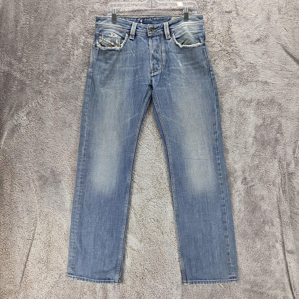 Diesel Jeans Mens 30x30 Blue Larkee Regular Straight Distressed Button Fly 008AT